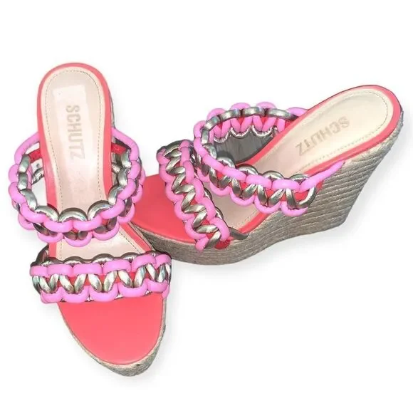 SCHUTZ Pink and Silver Wedge Sandals - Picture 1 of 4